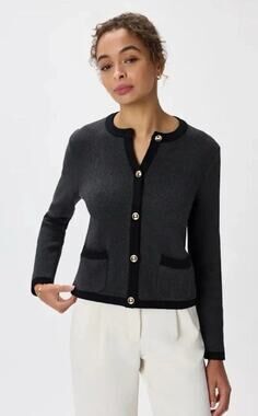 Quince Women 100% Organic Cotton Sweater Jacket Gray Black Long Sleeved Top S